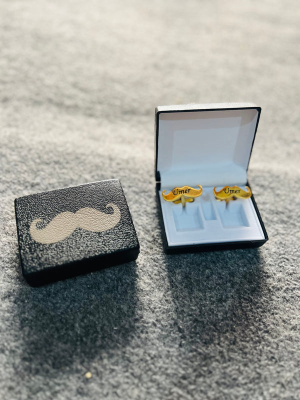 Mustache Name Engraved Cufflinks / Gold & Silver Color